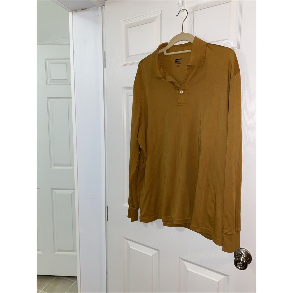 Lands' End Men's Long sleeve Polo XL Traditional‎ Fit Gold F1